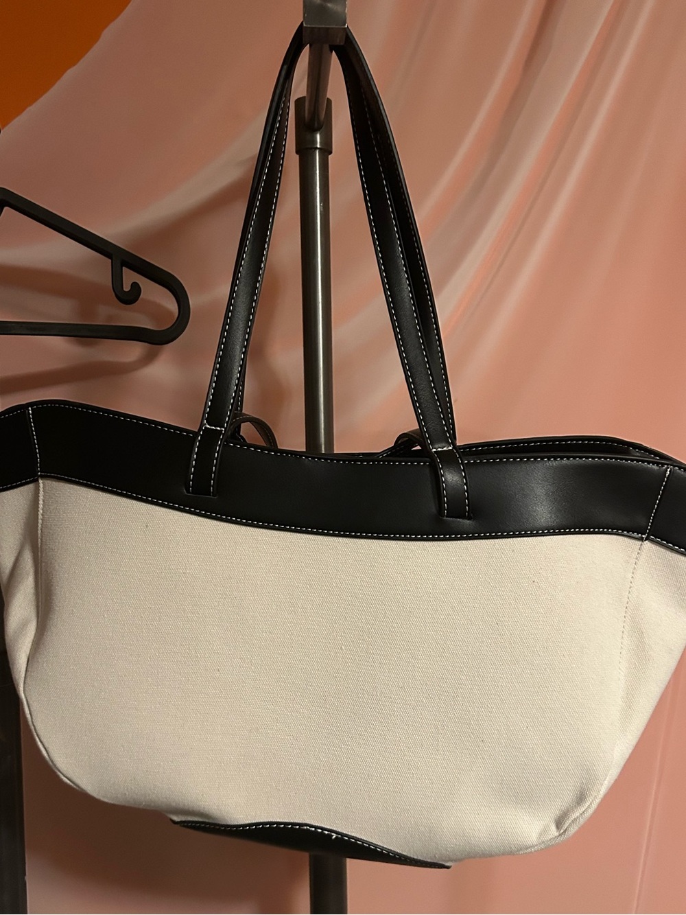 Anthropologie Canvas & Leather Two-Tone Tote Bag - Black and Cream